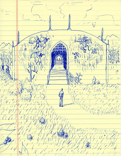 Front elevation of a design for a waterside amphitheatre.