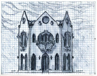 Front elevation of a design for an art gallery.