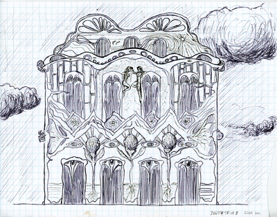 Front elevation of a design for an Art Nouveau building.