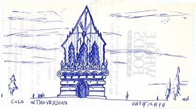 Front elevation of a design for a building where the introverted dwell.