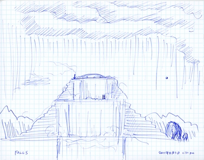 Front elevation of a design for a garden falls.