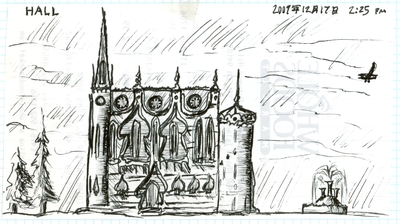 Front elevation of a design for a hall.