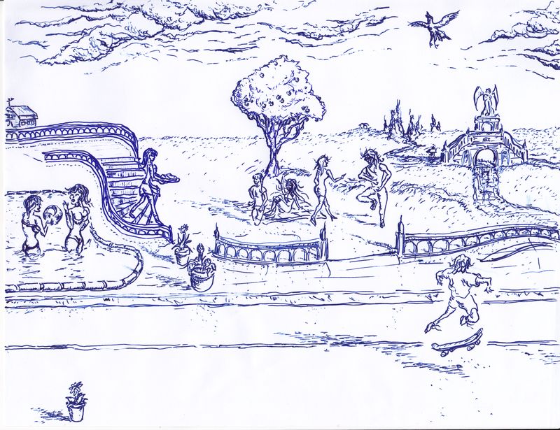 Illustration of a design for a city park.