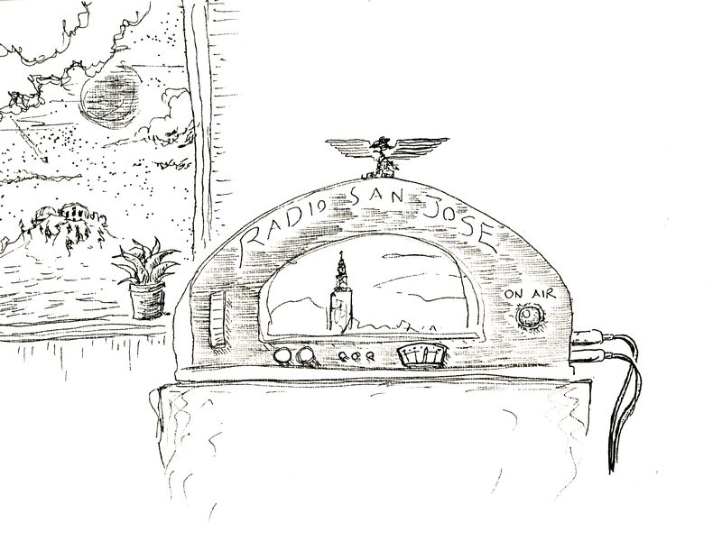 Sketch for a traditional radio with a San Jose themed design